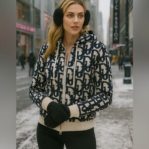 Dior Navy and Cream Patterned Hoodie